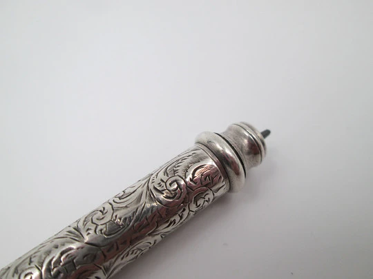 Sampson Mordan mechanical propelling twist pencil. Silver. Vegetable motifs