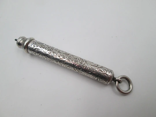 Sampson Mordan mechanical propelling twist pencil. Silver. Vegetable motifs