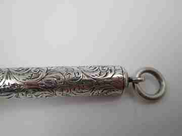 Sampson Mordan mechanical propelling twist pencil. Silver. Vegetable motifs