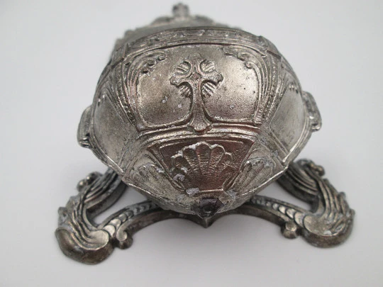 Sanctuary Notre-Dame of Lourdes holy water font. Silver plated metal. Emile Dropsy. 1920's