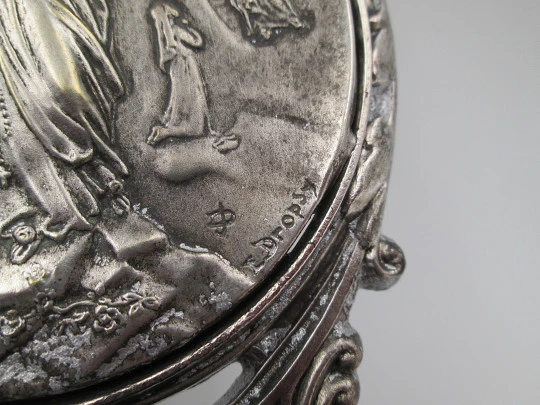 Sanctuary Notre-Dame of Lourdes holy water font. Silver plated metal. Emile Dropsy. 1920's