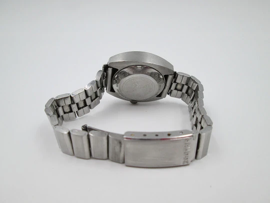 Sandoz Pop Art lady. Mistery dial. Steel. Automatic. 1970's. Bracelet. Swiss