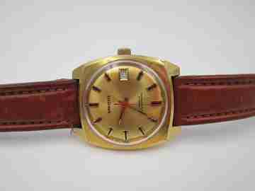 Sandoz. Stainless steel & gold plated. Manual wind. Calendar. 1970's. Swiss