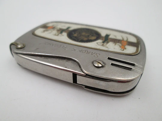 Sarome Elegance pocket petrol lighter. Silver plated brass. Egyptian scene. Japan. 1950's Sarome Elegance pocket petrol lighter. Silver plated brass. Egyptian scene. Japan. 1950's