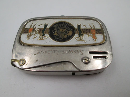 Sarome Elegance pocket petrol lighter. Silver plated brass. Egyptian scene. Japan. 1950's Sarome Elegance pocket petrol lighter. Silver plated brass. Egyptian scene. Japan. 1950's