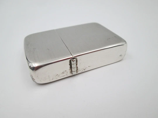 Satin sterling silver Zippo petrol lighter. 1941 replica model. Box & instructions