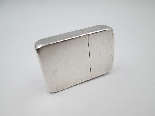 Satin sterling silver Zippo petrol lighter. 1941 replica model. Box & instructions