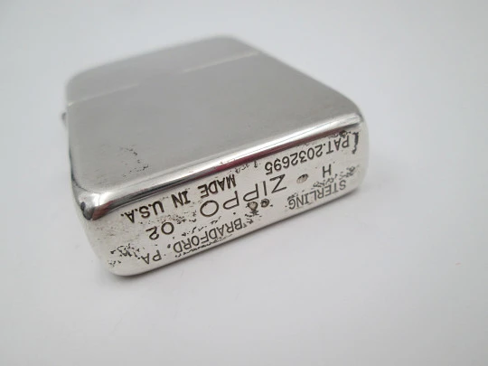 Satin sterling silver Zippo petrol lighter. 1941 replica model. Box & instructions