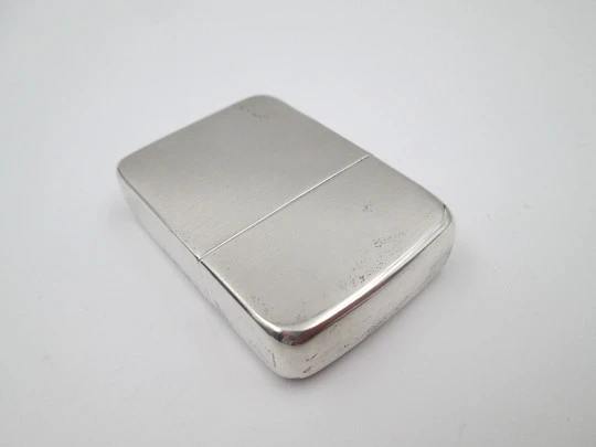 Satin sterling silver Zippo petrol lighter. 1941 replica model. Box & instructions