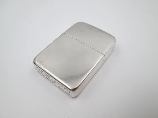 Satin sterling silver Zippo petrol lighter. 1941 replica model. Box & instructions