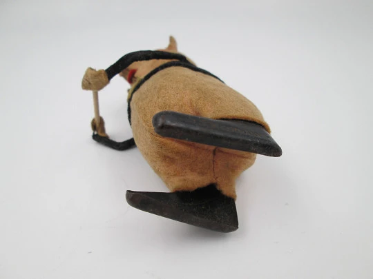 Schuco pied piper pig toy. Tinplate and colours felt. Clockwork mechanism. Germany. 1930's