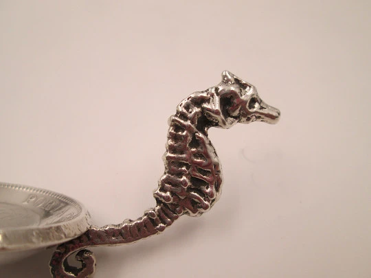 Seahorse ashtray. 5 pesetas Alfonso XIII coin. Sterling silver. 1970's. Spain