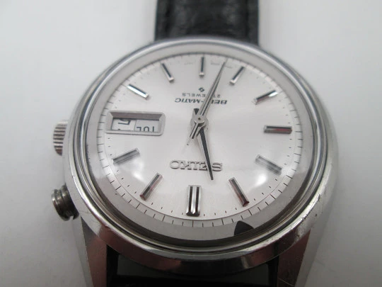 Seiko Bell-Matic. Acero inoxidable. Cuerda automática. Calendario. Alarma. Japón. 1970 Seiko Bell-Matic. Acero inoxidable. Cuerda automática. Calendario. Alarma. Japón. 1970