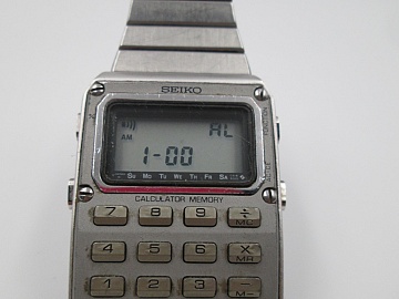 seiko c515-5000 calculator memory watch steel quartz 1980s bracelet