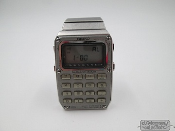 seiko c515-5000 calculator memory watch steel quartz 1980s bracelet