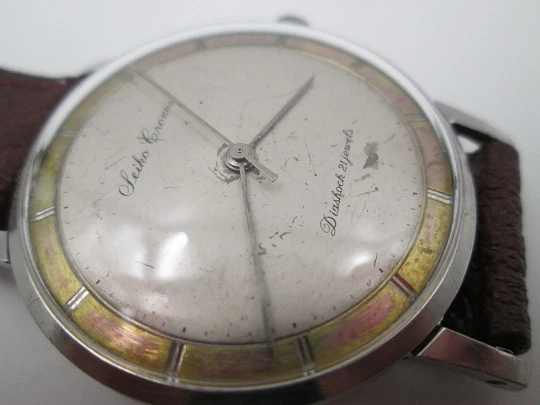 Seiko Cronos Diashoch. Stainless steel. Manual winding. Strap. 1960's. Japan