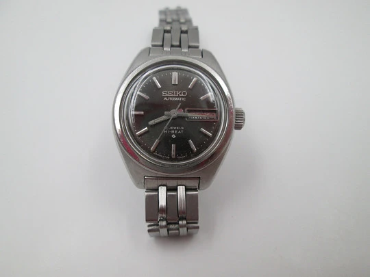 Seiko Hi-Beat ladie's watch. Steel. Automatic. Calendar. Black dial. 1980's