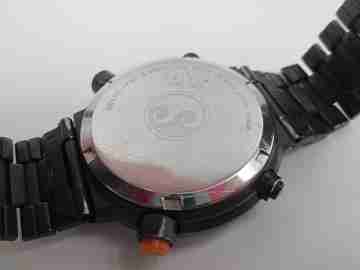 Seiko Sport 100 quartz chronograph. Black metal and steel. Bracelet. 1980's