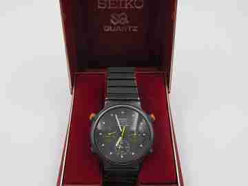 Seiko Sport 100 quartz chronograph. Black metal and steel. Bracelet. 1980's