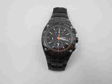 Seiko Sportura 100m quartz chronograph. PVD black steel. Alarm. Bracelet. 2000's. Japan