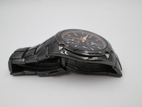 Seiko Sportura 100m quartz chronograph. PVD black steel. Alarm. Bracelet. 2000's. Japan