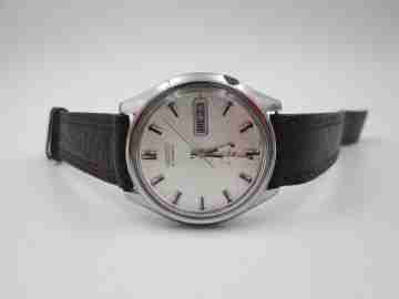 Seiko. Automatic. Stainless steel. Date and day. Leather strap. 1980's. Japan