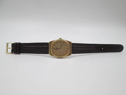 Seiko. Gold plated and stainless steel. Quartz movement. Rectangular case. Japan. 1980's