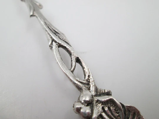 Serving spoon. 925 sterling silver. Openwork handle & wide head. Flower motif. 1970's