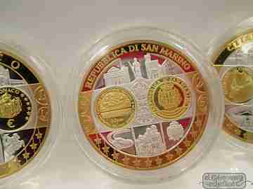 Set 3 coins. 50 euros. Silver. 24K gold plated. San Marino, Monaco and Vatican