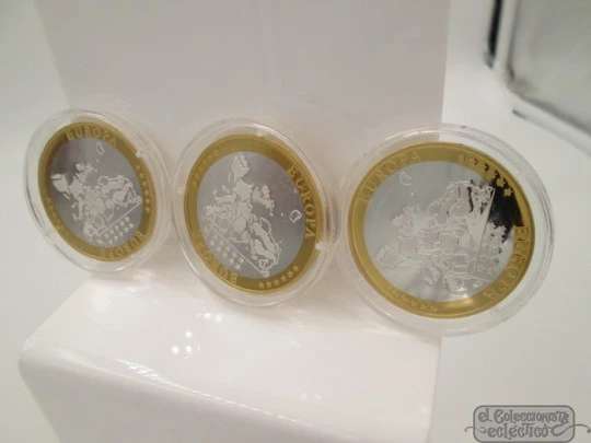 Set 3 coins. 50 euros. Silver. 24K gold plated. San Marino, Monaco and Vatican