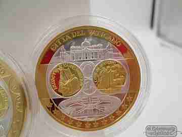 Set 3 coins. 50 euros. Silver. 24K gold plated. San Marino, Monaco and Vatican