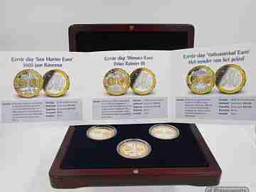Set 3 coins. 50 euros. Silver. 24K gold plated. San Marino, Monaco and Vatican