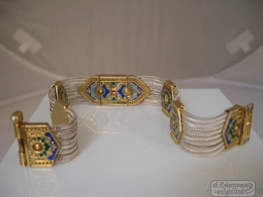 Set bracelet and earrings. Sterling silver. Enamel. Circa 1970