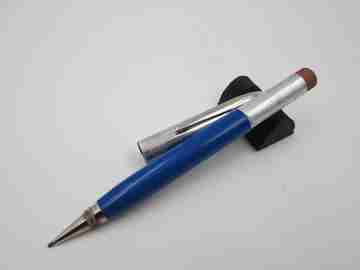 Set estilográfica y portaminas Wearever. Plástico azul y metal cromado. 1950