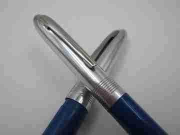 Set estilográfica y portaminas Wearever. Plástico azul y metal cromado. 1950