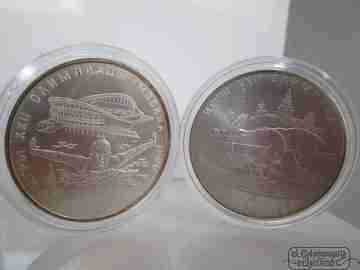 Set five sterling silver coins. Box. 1980's. Moscu Olympics. Rubles