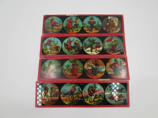 Set of 11 magic lantern slides. Ernst Plank Original box. Children's colour images. 1890