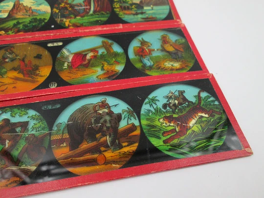 Set of 11 magic lantern slides. Ernst Plank Original box. Children's colour images. 1890