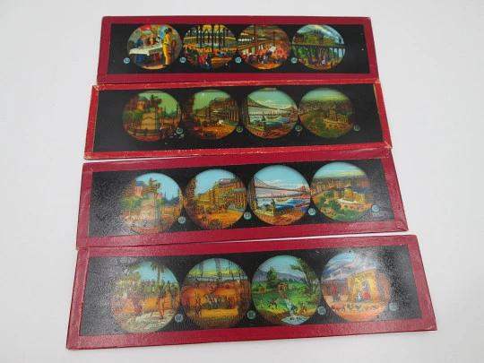 Set of 13 magic lantern slides. Ernst Plank Original box. Children's colour images. 1890