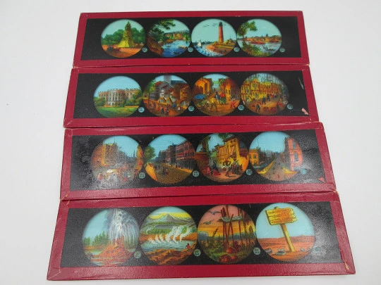 Set of 13 magic lantern slides. Ernst Plank Original box. Children's colour images. 1890