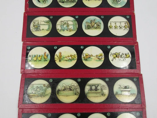 Set of 16 magic lantern slides. Ernst Plank Original box. Children's colour images. 1890