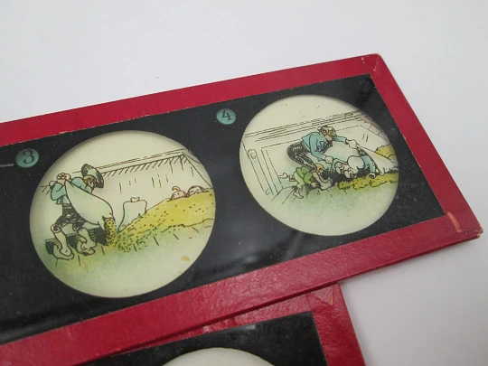 Set of 16 magic lantern slides. Ernst Plank Original box. Children's colour images. 1890