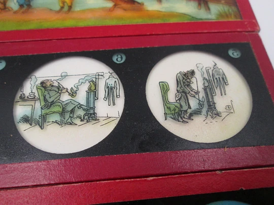 Set of 16 magic lantern slides. Ernst Plank Original box. Children's colour images. 1890