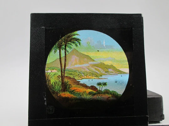 Set of 8 glass photographic colour plates. Kranseder & Cie. Exotic lands. Box. 1910's