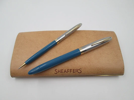 Set Sheaffer Sentinel. Estilográfica snorkel y lapicero mecánico. Caja. 1950