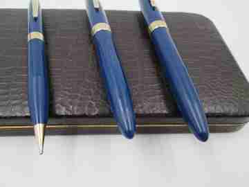Set Sheaffer's Statesman. Estilográfica Vac-filler, lápiz y bolígrafo. Azul persa