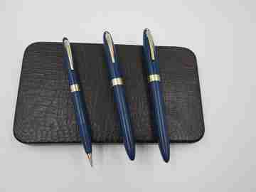 Set Sheaffer's Statesman. Estilográfica Vac-filler, lápiz y bolígrafo. Azul persa