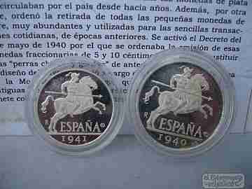 Set sterling pure solid silver two coins. 5 and 10 cents peseta