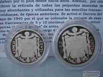 Set sterling pure solid silver two coins. 5 and 10 cents peseta