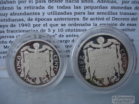 Set sterling pure solid silver two coins. 5 and 10 cents peseta